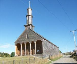 yapboz Chiloé, tamamen ahşap inşa edilmiş Kiliseleri. Chile.